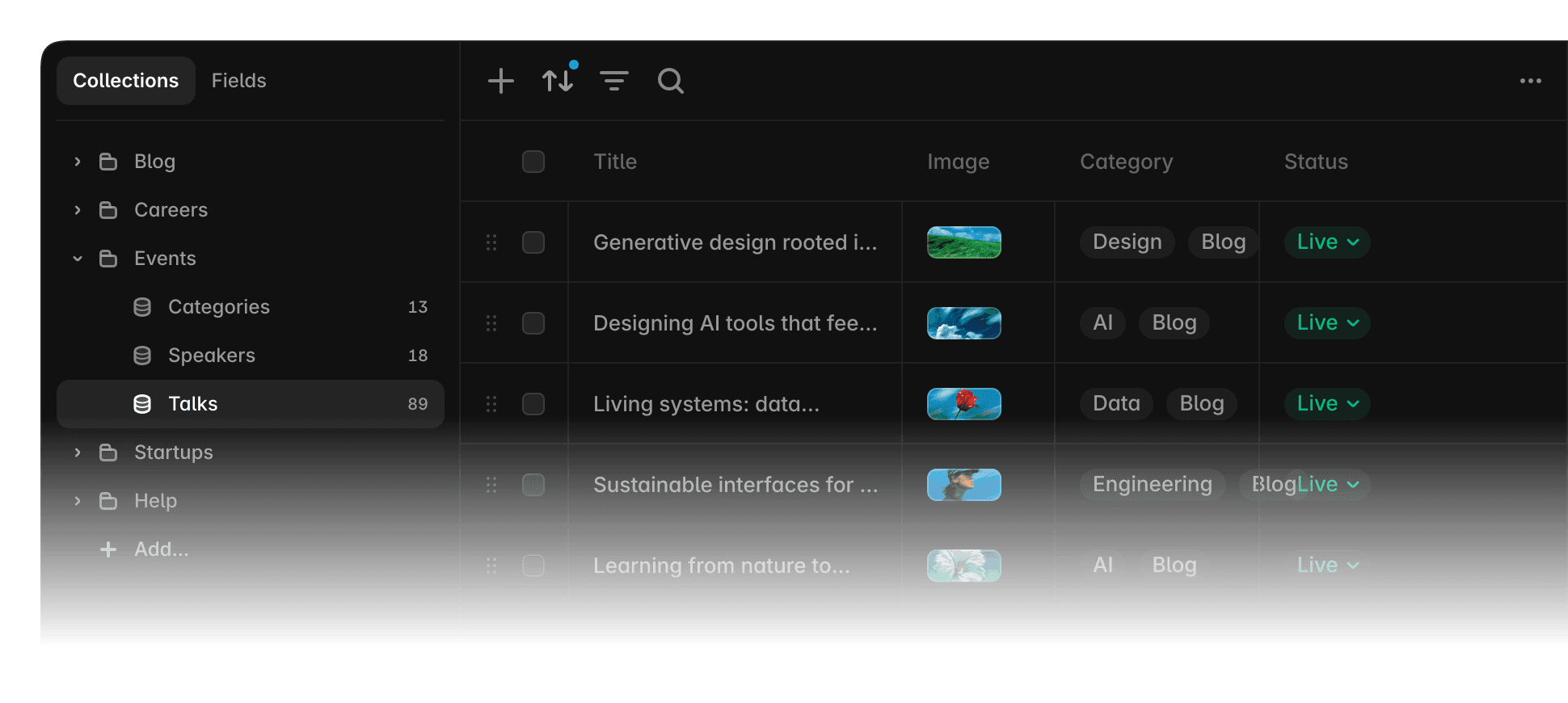 CMS interface preview showing content management features