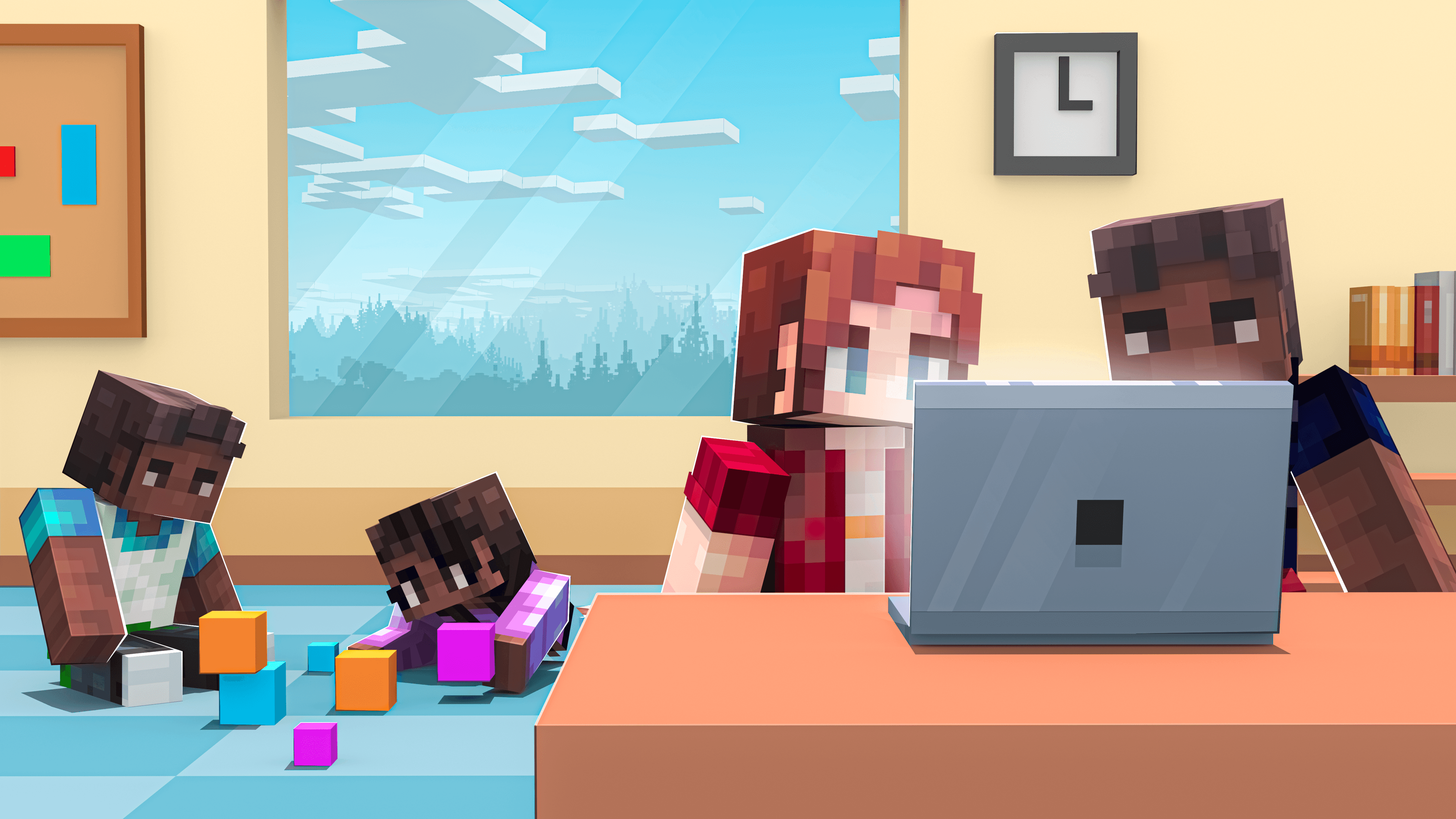 Smiling young woman with long hair standing against a dark green background, holding a finger to her chin.